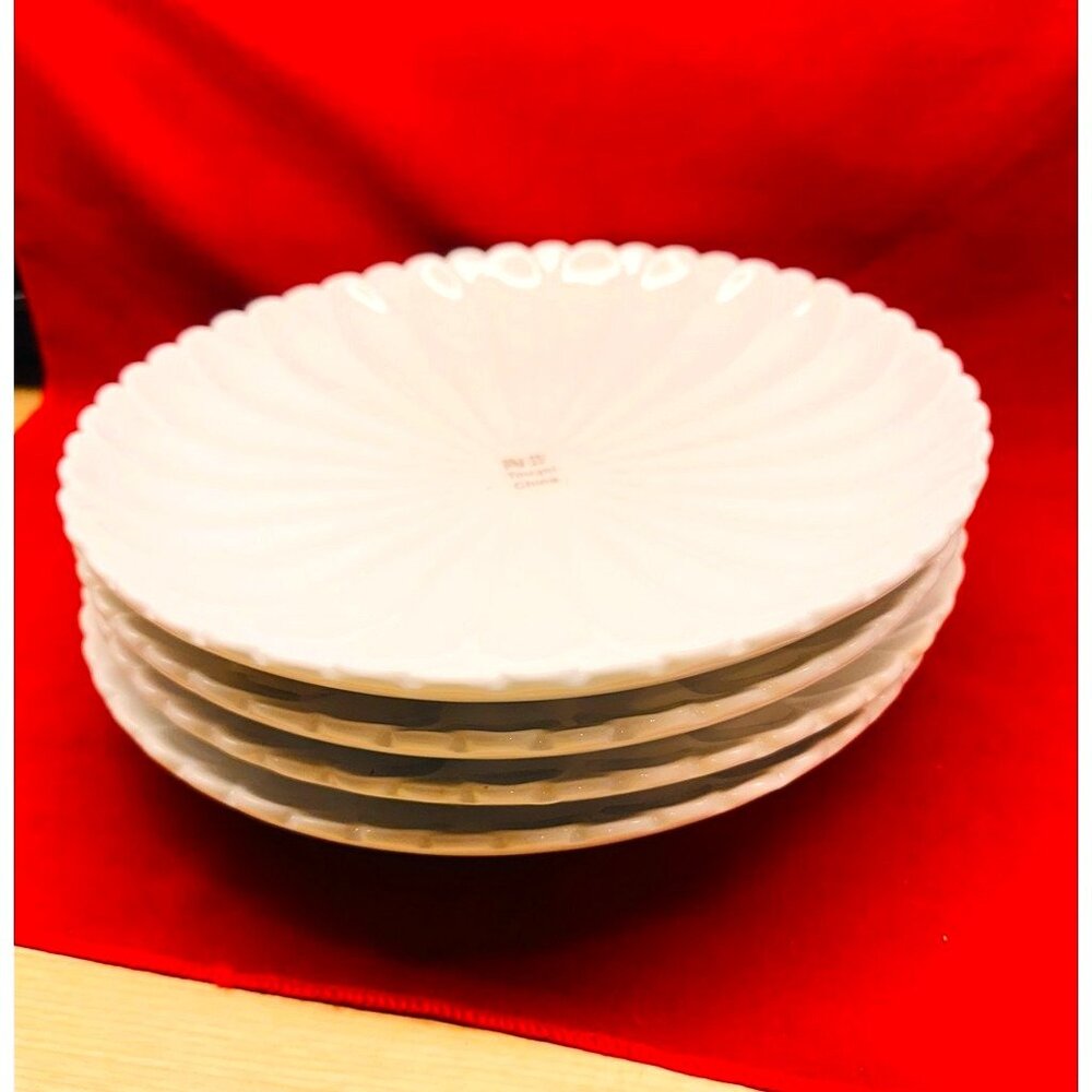 Set of TWO (2) 10" Dinner Plates White Fluted Pattern Stoneware by Tougei NWT